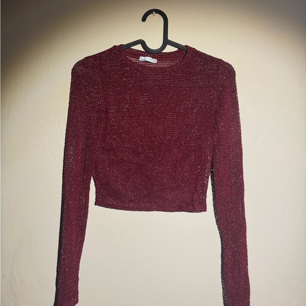 Bershka Red Sequin Fitted Crop Top